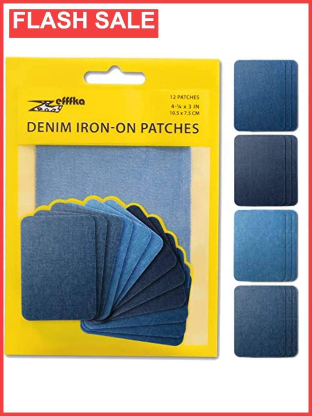 Iron-On Denim Patches for Jeans Repair 12 Pieces Cotton